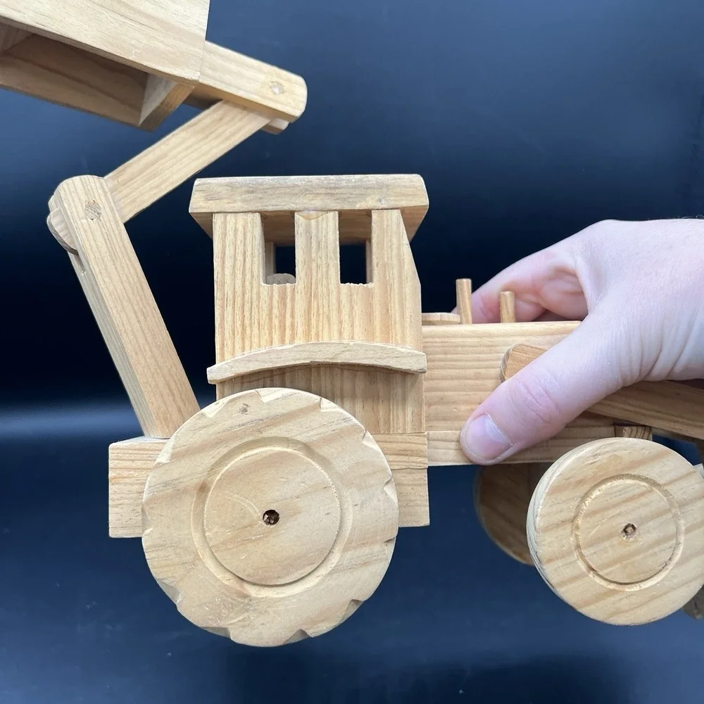 John Deere Wooden Toy Tractor Front Loader And Backhoe - Moving Parts